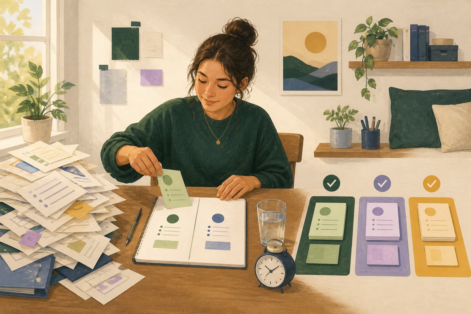 A student calmly sorting a backlog into a manageable catch-up plan